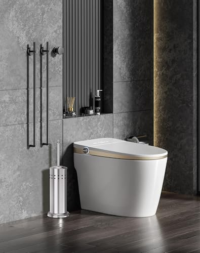 Dowry Toilet Plunger with Holder for Bathroom Silver | Hidden Toilet Bowl Cleaners Long Handle with Cover Powerful Force Suction Cup Heavy Duty Deep Cleaning - color: Silver