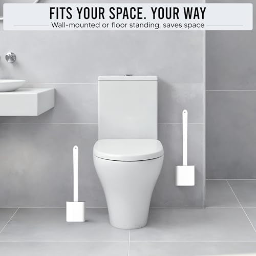 Toilet Brush Silicone and Holder Set – Pack of 1 Wall Mounted Toilet Brush White – Long Non-Slip Handle, Flexible Bristles for Easy Cleaning – Modern Toilet Scrubber Brush - color: White, size: Pack of 1