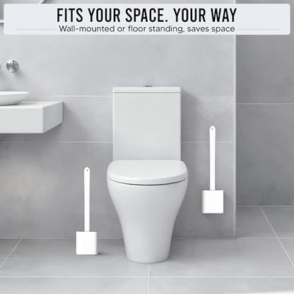 Toilet Brush Silicone and Holder Set – Pack of 1 Wall Mounted Toilet Brush White – Long Non-Slip Handle, Flexible Bristles for Easy Cleaning – Modern Toilet Scrubber Brush - color: White, size: Pack of 1