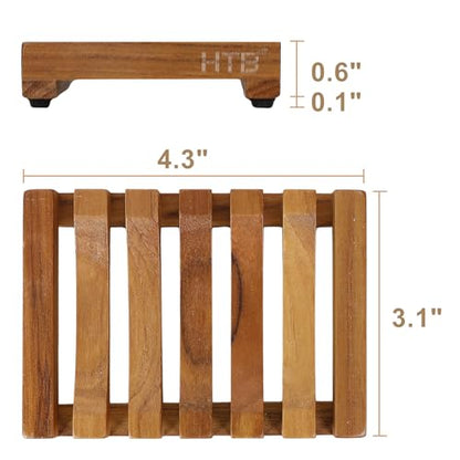 HTB Slotted Bar Soap Holder Teak Wood for Bathroom | Kitchen Wooden Sponge Holder, Self Draining Soap Dish for Shower, Sink, Bathroom, Bathtub, RV,Soap Saver Keep Soap Dry - color: 1pcs