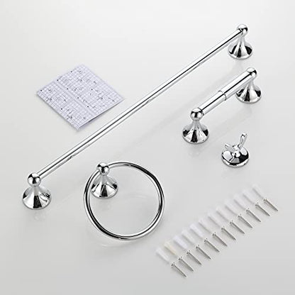 BGL Bathroom Hardware Set, Chrome Adjustable Expandable Towel Bar 4-Piece Bathroom Accessory Set Wall Mounted Robe Hook Toilet Paper Holder Towel Ring Towel Bar - color: Chrome