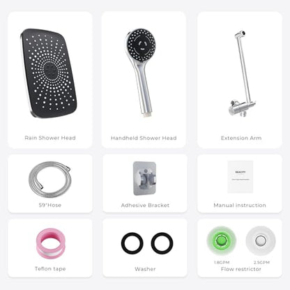Chrome Rain Shower Head with Handheld Shower Head, 5 Spray Modes | High-Pressure Dual Shower Combo, Multi-Spray Handheld, 15-Inch Metal Extension Arm, Detachable Design for Easy, Flexible Use - color: Chrome
