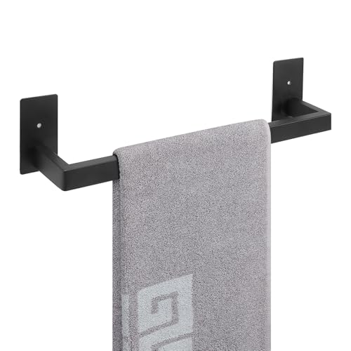 NearMoon Self Adhesive Bathroom Towel Bar, Stainless Steel Square Bath Wall Shelf Rack Hanging Towel Stick On Sticky Hanger Contemporary Style, Towel Rack Wall Mounted (16 Inch, Matte Black) - color: Matte Black, size: 16 Inch