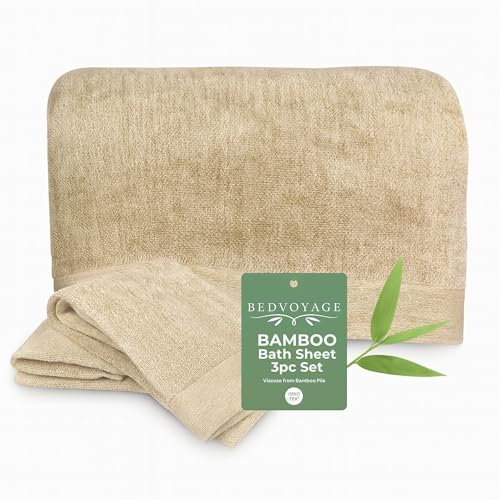 Luxury 3pc Bath Sheet Towel Set, Extra Large Bathroom Towel, 37x70 Viscose Derived from Bamboo & Cotton, Plush, Super Absorbent & Fast Drying, 1 Bath Sheets & 2 Hand Towels - Sand - color: Sand, size: 3pc