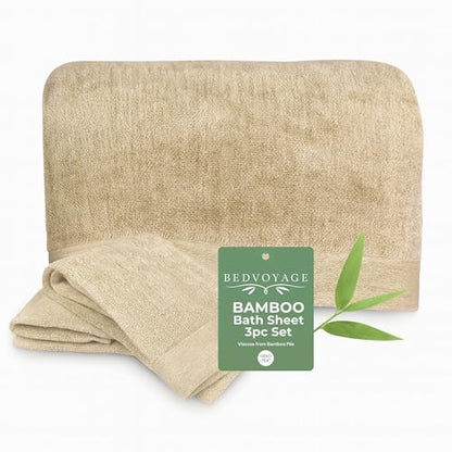 Luxury 3pc Bath Sheet Towel Set, Extra Large Bathroom Towel, 37x70 Viscose Derived from Bamboo & Cotton, Plush, Super Absorbent & Fast Drying, 1 Bath Sheets & 2 Hand Towels - Sand - color: Sand, size: 3pc
