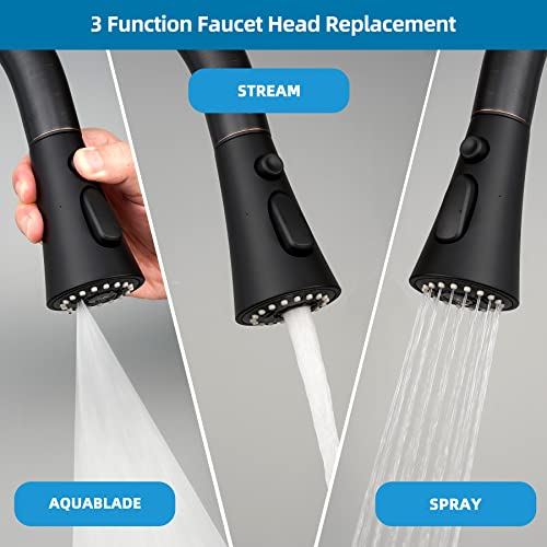 Universal Kitchen Faucet Head Replacement, 3 Modes, 15 Adapter Kit, Black | NSF/ANSI/CAN 372 Certified, Compatible with Kohler/Moen/Delta Faucet, 3 Function Pull Down Sink Faucet Spray Head G1/2 - color: Matteblack