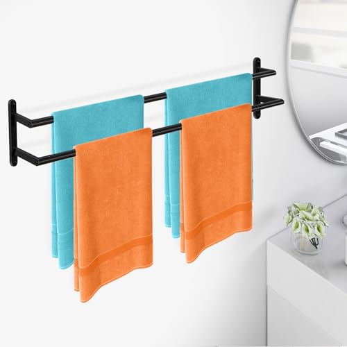 32Inch Double Towel Bar, JIAPAIDUO Towel Rack for Bathroom, Stainless Steel Double Bath Towel Bar, Wall Mounted Towel Holder, Matte Black - color: Black-32inch-b