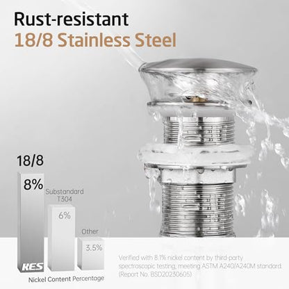 KES Bathroom Sink Drain Without Overflow, Brushed Nickel Pop Up Drain | Vessel Vanity Sink Stopper 2 Pack, All Metal Rustproof Brass and 304 Stainless Steel, for 1.6"-1.9" Sink Hole, S2008D-BN-P2 - color: Brushed Nickel, style: NO Overflow, 2 Pack