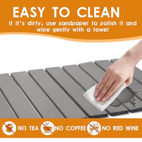Drying Matt Kitchen Counter， Foldable Stone Quick Dish Drying Mat | Dark Gray, Large Size Stone Drying Mat for Kitchen Counter 23.6"×15.4"Dish Drying Mat