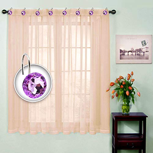 BEAVO Acrylic Fashion Decorative Home Rolling Purple Shower Curtain Hooks Rhinestones Bathroom Bath Baby Room Bedroom Living Room Decor Set of 12 Rings (Purple) | Diamond Crystal Decorative Shower Curtain Ring, Stainless Steel Rustproof Shower Hook Ring,