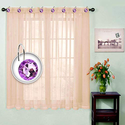 BEAVO Acrylic Fashion Decorative Home Rolling Purple Shower Curtain Hooks Rhinestones Bathroom Bath Baby Room Bedroom Living Room Decor Set of 12 Rings (Purple) | Diamond Crystal Decorative Shower Curtain Ring, Stainless Steel Rustproof Shower Hook Ring,