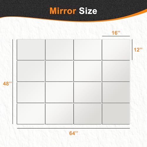 Home Gym Mirror Tiles, 16x12'', 16-Piece, Large Square Workout Mirrors | Full Body Wall Mirror, For Garage, Bedroom, Bathroom - size: 16''x12''-16PCS