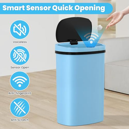 13 Gallon Automatic Kitchen Trash Can with Lid, Touchless Motion Sensor Garbage Can - Hygienic, Odor Control, Waterproof Waste Bin for Kitchen Bathroom Bedroom Office (50L), PP Plastic, Blue - color: Blue