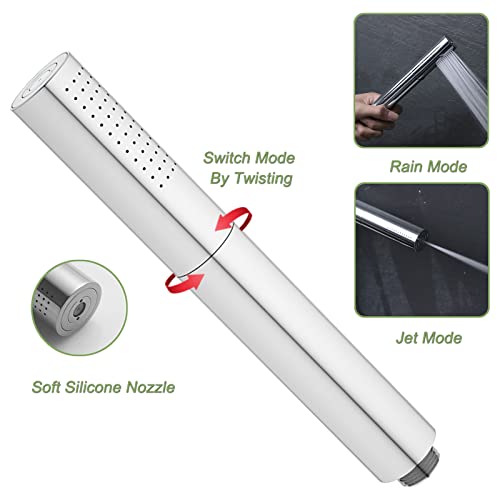 Hand Shower Head Chrome High Pressure Dual-Function Shower Wand | Jet Spray and Rainfall Modes, Brass, 7 Inch, High Flow, with 59 inch Hose and Bracket - color: Chrome