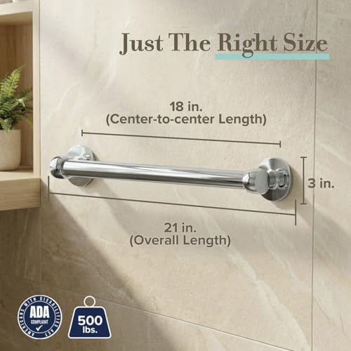 Gatco 621C Gibson 18" L Bathroom Grab Bar, Chrome, ADA Compliant Stainless Steel Safety Grab Bar - color: Chrome, size: 18''L