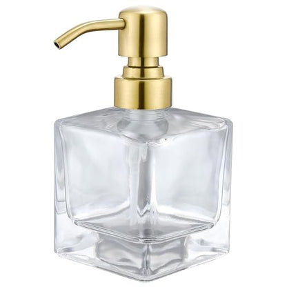 Square Bathroom Soap Dispenser Brushed Gold, Glass Bottles with Stainless Steel Pump 8.4 OZ Cube Liquid Soap Dispenser Hand Kitchen - color: Gold