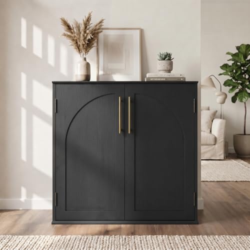 Sideboard Buffet Cabinet with Storage, 31.5" Modern Arched Accent Console Cabinet Credenza for Dining Room Entryway Living Room Furniture, Black - color: Black