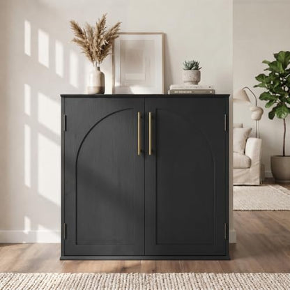 Sideboard Buffet Cabinet with Storage, 31.5" Modern Arched Accent Console Cabinet Credenza for Dining Room Entryway Living Room Furniture, Black - color: Black
