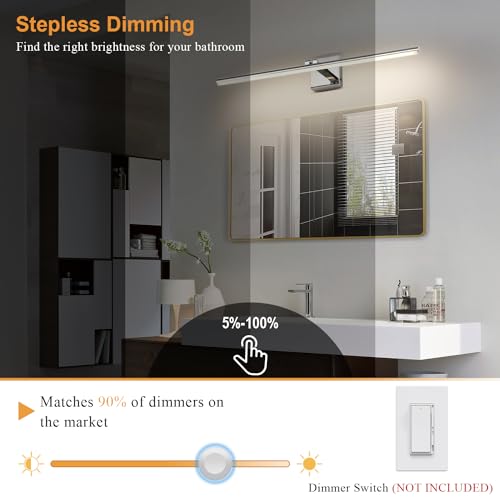 LED Bathroom Vanity Light, Modern Bathroom Light Fixture Over Mirror (3000K/4000K/6000K, Dimmable), Vanity Light Bar with Angle Adjustable, 32 Inch, Chrome - color: Chrome, size: 32 inch