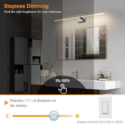 LED Bathroom Vanity Light, Modern Bathroom Light Fixture Over Mirror (3000K/4000K/6000K, Dimmable), Vanity Light Bar with Angle Adjustable, 32 Inch, Chrome - color: Chrome, size: 32 inch