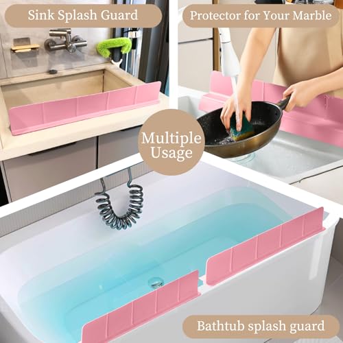 23" Ultra Silicone High Sink Splash Guard, Pink | Released in 2026, Self-Draining Water Splash Guard, for Kitchen Sink&Bathroom&Island, 3.5" Splash Guard, 7 Strong Suction Cup - color: Pink