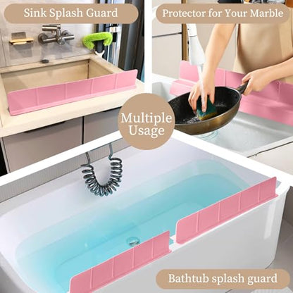 23" Ultra Silicone High Sink Splash Guard, Pink | Released in 2026, Self-Draining Water Splash Guard, for Kitchen Sink&Bathroom&Island, 3.5" Splash Guard, 7 Strong Suction Cup - color: Pink