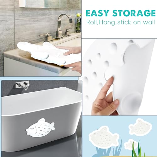 ZHICHENG Non-Slip Bathtub Mat for Kids - Soft Baby Cute Fish Shape Shower mat with Strong Suction Cups for Bathroom (White) - color: White