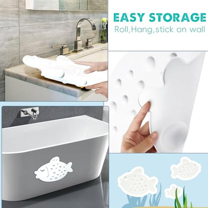 ZHICHENG Non-Slip Bathtub Mat for Kids - Soft Baby Cute Fish Shape Shower mat with Strong Suction Cups for Bathroom (White) - color: White