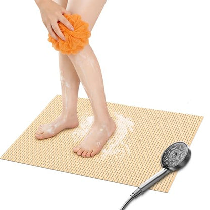 Bathroom Non Slip Shower Mat, Khaki 24x16 Inch Bathtub Mat, Non Slip Bathroom Mat for Elderly and Kids, Easy to Dry, Fast-Dry Drainage Hole, Easy to Prune - color: Khaki, size: 24" x 16" (Rectangular)