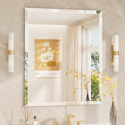TETOTE 30" x 36" Rectangle Mirror with Frameless Tempered Beveled Edge for Vanity and Bathroom - size: 36"L x 30"W
