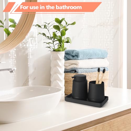 GAHEFY Black Bathroom Countertop Accessories Set - Foaming Soap Dispenser and Toothbrush Holder with Silicone Boot,Vanity Tray (Black Foam) - color: Black Foam