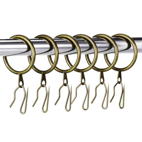 Hotop 30 Pcs Metal Drapery Curtain Rings 0.98/1.26/1.65 inch Interior Diameter and 30 Pcs Hanging Curtain Drapery Pin Hooks for Window Door Shower(Oil-Rubbed Bronze,25mm) - color: Oil-rubbed Bronze, size: 25 mm