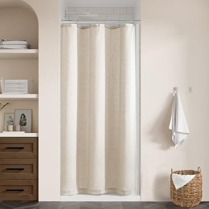 Beige Linen Shower Curtain for Bathroom Water Repellent 36x72 Inch | Small Stall Narrow Size Half, Shower Curtains, Tan Earthy Tone, Boho Farmhouse Rustic, RV Drapes, with Hooks, 36 x 72 Inches - color: Warm Beige, size: 36"W x 72"L (Pack of 1)
