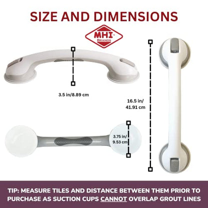 Safe-er-Grip Changing Lifestyles Suction Cup Grab Bars for Bathtubs & Showers; Safety Bathroom Assist Handle,White & Grey,16 Inches,(Pack of 3) - color: White/Grey, size: 16 inch (Pack of 3)
