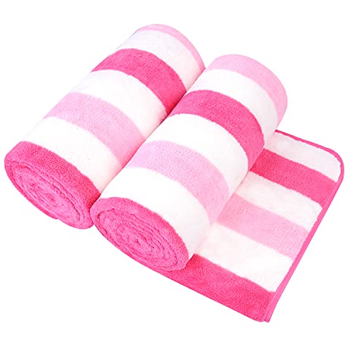 JML Microfiber Bath Towels, 2 Pack, 30" x 60", Cabana Stripe Pink | Hanging Loop, Lint Free, Oversized, Soft, Super Absorbent,Fast Drying, Perfect for Shower, Sauna, Gym, Sports, Fitness, Yoga - color: Cabana Stripe Pink, size: 2 Pack (30 in x 60 in)