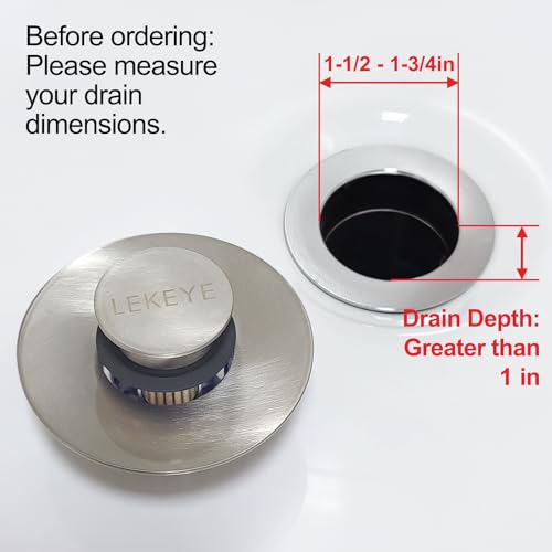 LEKEYE Tub Stopper | Shower Drain Hair Catcher | Pop-up Drain Stopper with Strainer | Bathroom Bathtub Plug | Drain Protector for 1-1/2 to 1-3/4" Bath Drain Hole - Brushed Nickel - color: Brushed Nickel