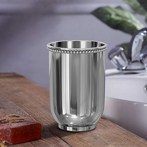 nu steel 18/8 Stainless Steel Chic Collection Beaded Tumbler Cup for Bathroom Vanity Countertops - for Mouthwash/Mouth Rinse, Storing and Organizing Makeup Brushes, Eye Liners, Accessories