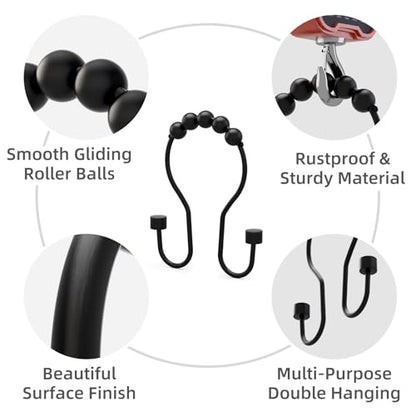 Bathway Shower Curtain Hooks, Shower Curtain Rings Rust Proof Double Hook Shower Curtain Hooks with Clindrical Design, 12 Pcs Black Shower Hooks for Shower Curtain, Metal Shower Rod Hooks - color: Black, style: Modern Shower Hooks with Cylinders