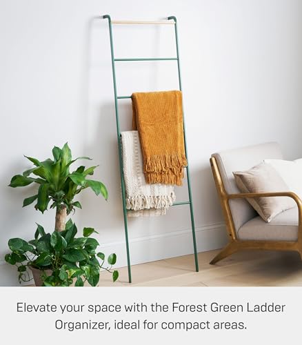 YAMAZAKI Home Strategist Leaning Ladder Hanger - Bathroom Storage Rack Holder Stand, 63" - Steel - color: Forest Green