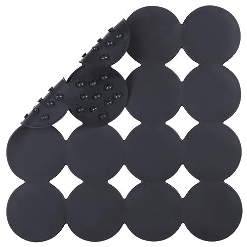 Webos Square Shower Mat Nonslip - Rubber Bathtub Mat with Suction Cups for Inside Shower Bathroom Floor (Black, 21X21) - color: Black
