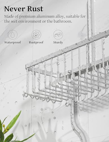 Never Rust Shower Caddy Hanging, Aluminum Shower Racks for Inside Shower, 3-Tier Shower Organizer Hanging Over Shower Head with Hooks and Soap Holder, Silver - color: Silver