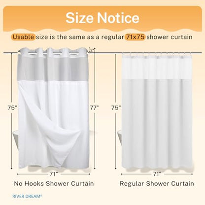 RiverDream Heavyweight Waffle No Hook Shower Curtain with Liner,White,71x77 | Dotted Waffle,Snap-in Liner,Heavy Duty,Quick Dry,Mesh Top Window,With Bottom Magnets,Hotel-Grade,Washable,Long Size - color: White, size: 71"W x 77"L (Pack of 1)