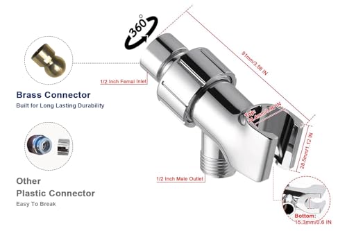 NearMoon Adjustable Shower Arm Mount- with Universal Wall Hook Bracket and Brass Pivot Ball, Shower Head Holder for Hand Held Showerheads (Chrome Finish) - color: Chrome Finish