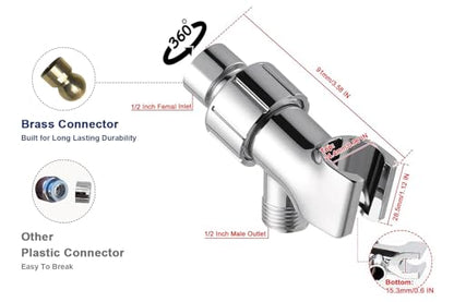 NearMoon Adjustable Shower Arm Mount- with Universal Wall Hook Bracket and Brass Pivot Ball, Shower Head Holder for Hand Held Showerheads (Chrome Finish) - color: Chrome Finish