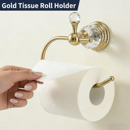Gold Toilet Paper Holder with Crystal, Tissue Roll Holder Wall Mounted | Stainless Steel Rust-Resistant Hand Towel Holder Bathroom Hardware, Polished Gold Finished, Fits Bathroom & Kitchen - color: Toilet Paper Holder