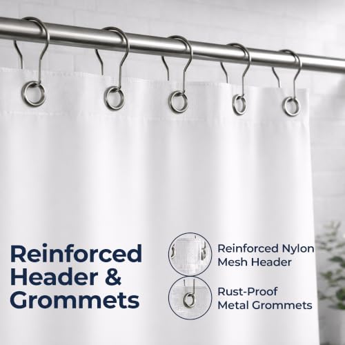 Epica Waterproof Shower Curtain Liner for Bathroom, Metal Grommets (White) | Rust-Resistant, Fights Odor and Stains, Nylon Mesh Header - color: White