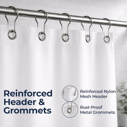 Epica Waterproof Shower Curtain Liner for Bathroom, Metal Grommets (White) | Rust-Resistant, Fights Odor and Stains, Nylon Mesh Header - color: White
