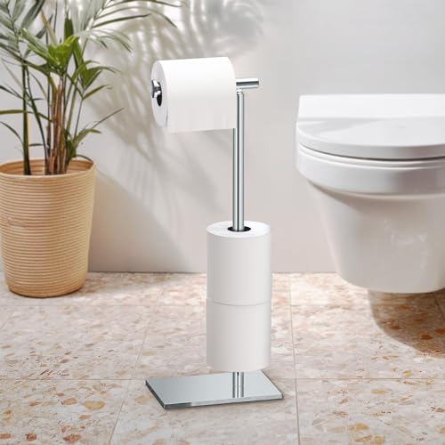Gatco 1443C Modern Square Base Toilet Paper Holder Stand with Storage, Chrome, 21.13"H - color: Chrome