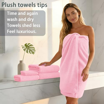 VOOVA & MOVAS 3PC Towel Set, 100% Cotton, Pink | 1 Large Bath 30x56 In, 1 Hand 18x28 In, 1 Washcloth 13x13 In, Quick Dry, Thick, Bathroom Essentials - color: Baby Pink, size: 3 PC Bathroom Towel Set