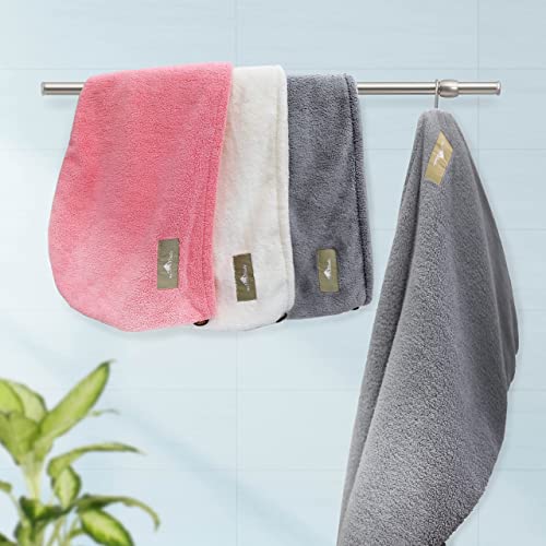myHomeBody Hair Towel Wrap, Quick Drying Turban, Absorbent Cap – 3 Pack | Light Gray, Pink, White, Hair Turban Towel for wet hair, Ultra Soft Charcoal Fiber Cap, Towel Head Wrap for bathing - color: Light Grey, Pink, White